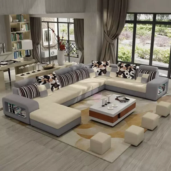 كنب زاوية – تصميم فخم بلمسة أوروبية – تنجيد ناعم – قاعدة خشبية متينة – ألوان متعددة