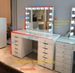 ⁦تسريحة غرفة نوم بإضاءة ليد مدمجة – مرآة كبيرة بإطار أنيق – أدراج تخزين عملية – تصميم عصري⁩ - الصورة ⁦4⁩