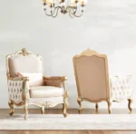 طقم كنب كلاسيكي فاخر 3+2+1 – تنجيد مخملي مطرز – هيكل خشبي منحوت – تصميم ملكي بلون بيج راق