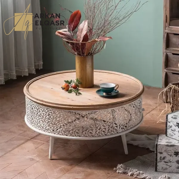 طاولة قهوة خشب علي الطراز الريفي