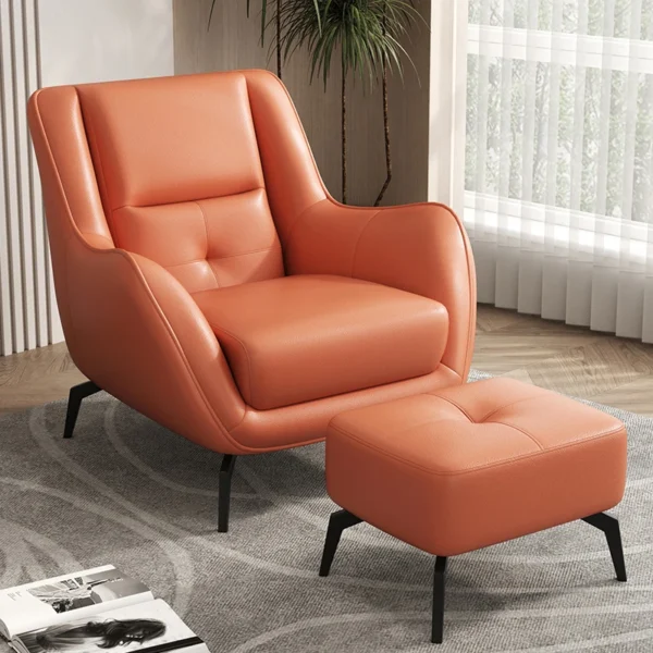 كرسي استرخاء جلد مع مسند قدم