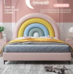 ⁦سرير أطفال بتصميم قوس قزح مبهج – شامل كومودينة – ألوان زاهية وهيكل خشبي متين – مثالي لغرف البنات⁩ - الصورة ⁦5⁩