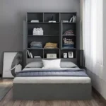 سرير خشب بخزانة كبيرة