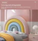 ⁦سرير أطفال بتصميم قوس قزح مبهج – شامل كومودينة – ألوان زاهية وهيكل خشبي متين – مثالي لغرف البنات⁩ - الصورة ⁦13⁩