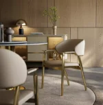 كرسي طاولة طعام جلد بتصميم فاخر