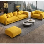 كنب بتصميم إيطالي – فخامة تنجيد ناعم وقاعدة خشبية متينة – لون رمادي