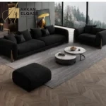 كنب بتصميم إيطالي – فخامة تنجيد ناعم وقاعدة خشبية متينة – لون رمادي