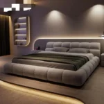 سرير منخفض الارتفاع – تصميم عملي مع كومدينة جانبية – هيكل خشبي أنيق – مثالي للغرف الصغيرة