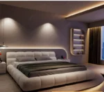 سرير منخفض الارتفاع – تصميم عملي مع كومدينة جانبية – هيكل خشبي أنيق – مثالي للغرف الصغيرة