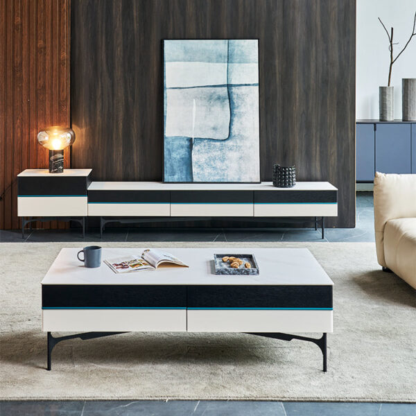 طقم طاولات بيضاء بتصميم عصري