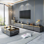 طقم طاولات قهوة وتلفاز بتصميم شيك