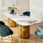 طاولة طعام رخام وأرجل معدنية ميتاليك