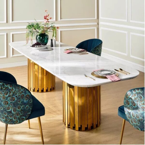 طاولة طعام رخام وأرجل معدنية ميتاليك