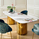 ⁦طاولة طعام رخام وأرجل معدنية ميتاليك⁩ - الصورة ⁦4⁩