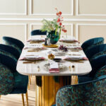 ⁦طاولة طعام رخام وأرجل معدنية ميتاليك⁩ - الصورة ⁦5⁩