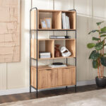 ⁦رف خشبي معدني بتصميم هندسي⁩ - الصورة ⁦2⁩