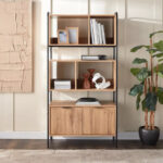 رف خشبي معدني بتصميم هندسي