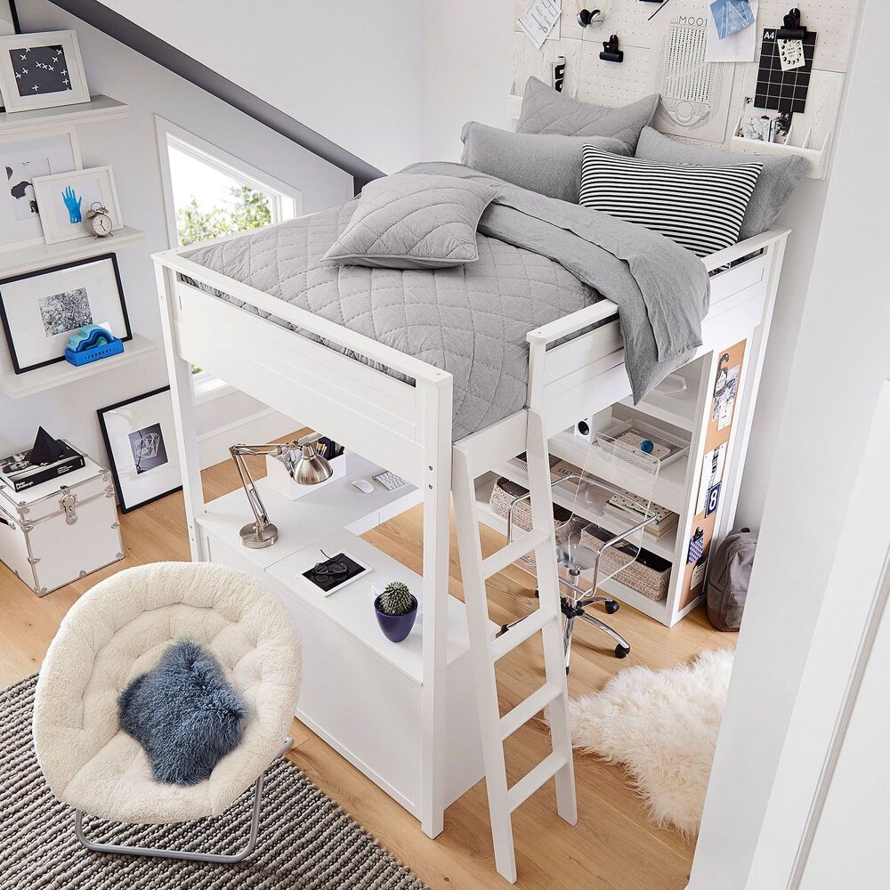 | سرير أطفال مرتفع – مكتب مدمج وأرفف تخزين – مثالي للنوم والدراسة – هيكل خشبي متين
