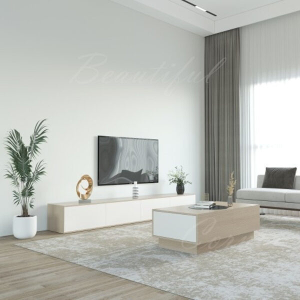 طقم طاولات ابيض مع بيج