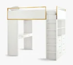 ⁦سرير أطفال مرتفع من تشكيلة بلير – تصميم عملي مع مكتب وسلال تخزين – خشب هندسي – لون أبيض⁩ - الصورة ⁦4⁩