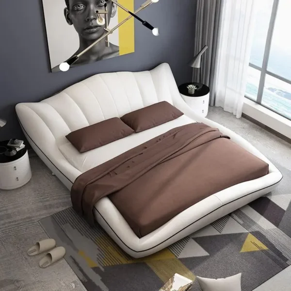 سرير نوم منحني مع 2 كومودينة