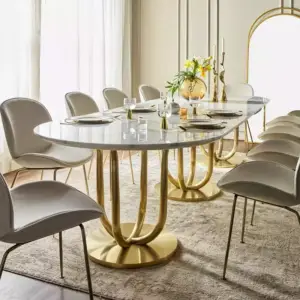 طاولة طعام رخام مع 10 كراسي بتصميم فاخر 