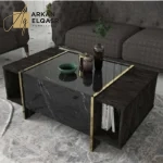 طقم طاولات اسود رخامي مع ذهبي