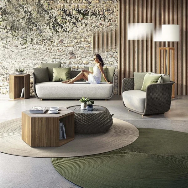 طقم كنب روتان خشبي حديث