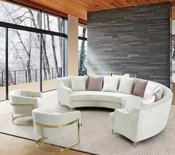 طقم كنب زاوية بشكل حرف ال مع كرسيين مفردين – تصميم مريح وتنجيد فاخر – مثالي لغرف المعيشة العصرية