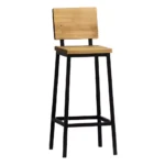 كرسي بار أسود مع مقعد خشبي