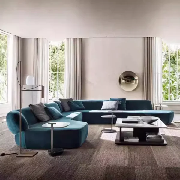 كنب زاوية فخم على الطراز الأوروبي – تصميم عصري مريح – قماش ناعم – قاعدة خشبية متينة – ألوان متعددة