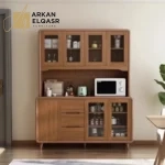 كورنر كوفي من الخشب والزجاج بتصميم عصري متعدد الاستخدامات، يوفر مساحة للعرض والتنظيم ويتوفر بعدة عروض ليناسب المساحات المختلفة.