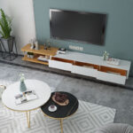 ⁦طاولة تلفاز قابلة للتعديل مع خزانة جانبية⁩ - الصورة ⁦2⁩