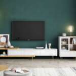 طاولة تلفاز قابلة للتعديل مع خزانة جانبية