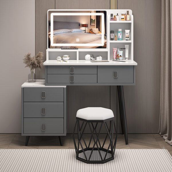 تسريحة غرفة نوم فاخرة مع مرآة وكرسي سداسي