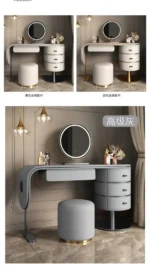 ⁦تسريحة غرفة نوم مغطاة بالجلد مع كرسي ومرأة فاخرة⁩ - الصورة ⁦11⁩