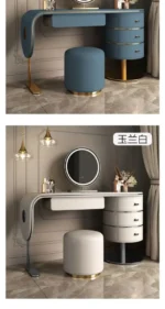 ⁦تسريحة غرفة نوم مغطاة بالجلد مع كرسي ومرأة فاخرة⁩ - الصورة ⁦12⁩