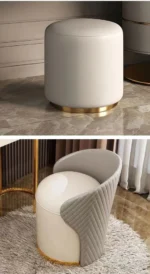 ⁦تسريحة غرفة نوم مغطاة بالجلد مع كرسي ومرأة فاخرة⁩ - الصورة ⁦13⁩