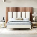 سرير من الجلد الفاخر بارجل ذهبية