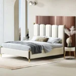 ⁦سرير من الجلد الفاخر بارجل ذهبية⁩ - الصورة ⁦2⁩