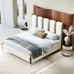 سرير من الجلد الفاخر بارجل ذهبية