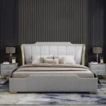 سرير حديث بتصميم راقي مع وحدات تخزين داخلية
