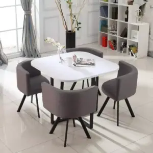 طاولة طعام مربعة مع 4 كراسي متداخلة
