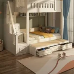 سرير أطفال دورين بتصميم شيك – هيكل خشبي متين وسلال تخزين – سلم جانبي آمن – ألوان متعددة