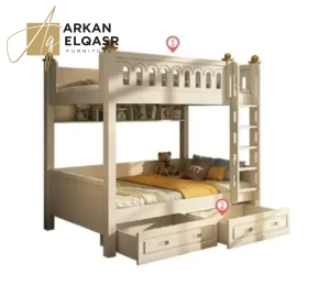 سرير أطفال دورين بتصميم شيك – هيكل خشبي متين وسلال تخزين – سلم جانبي آمن – ألوان متعددة