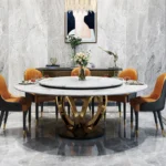 ⁦طقم طاولة طعام فخم لـ 6 أشخاص – تصميم عصري بكراسي متنوعة – سطح رخامي – أرجل ذهبية⁩ - الصورة ⁦5⁩