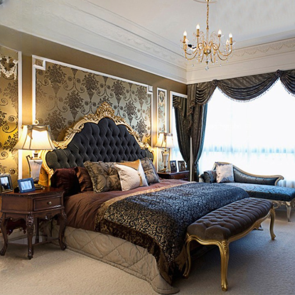 سرير نوم ملكي أنيق مع 2 طاولة