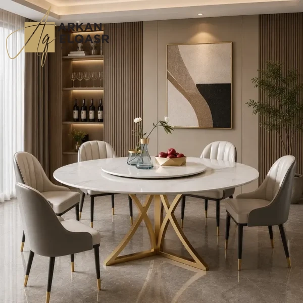 طاولة طعام دائرية بسطح رخام