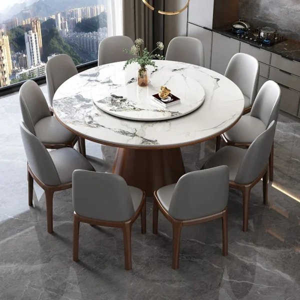 طاولة طعام دائرية رخامية مع كراسي فخمة