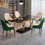 طاولة طعام رخامية مع كراسي بسطح متعدد
